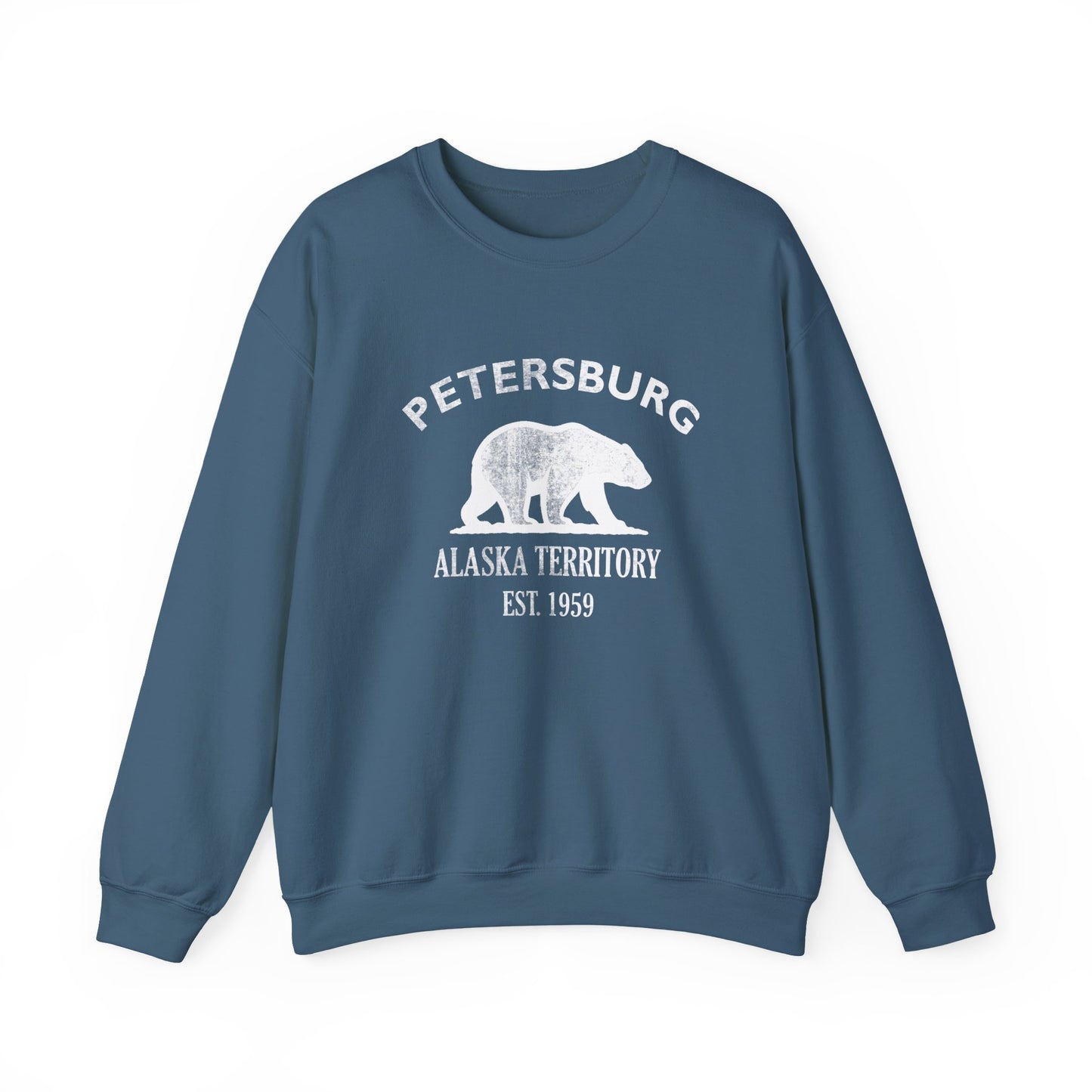 Petersburg Alaska Vintage Retro Unisex Heavy Crewneck Sweatshirt - White Logo