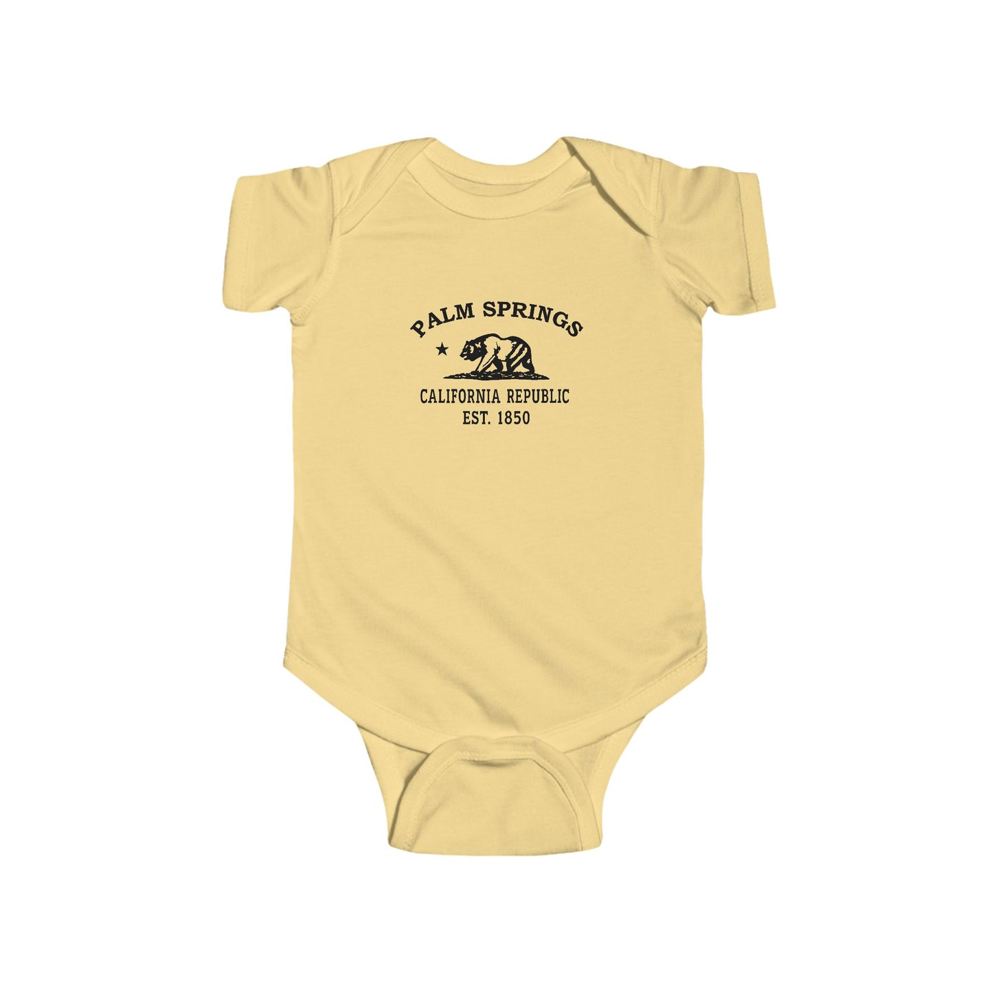 Palm Springs California Cottton Jersey Baby Bodysuit - Black Logo