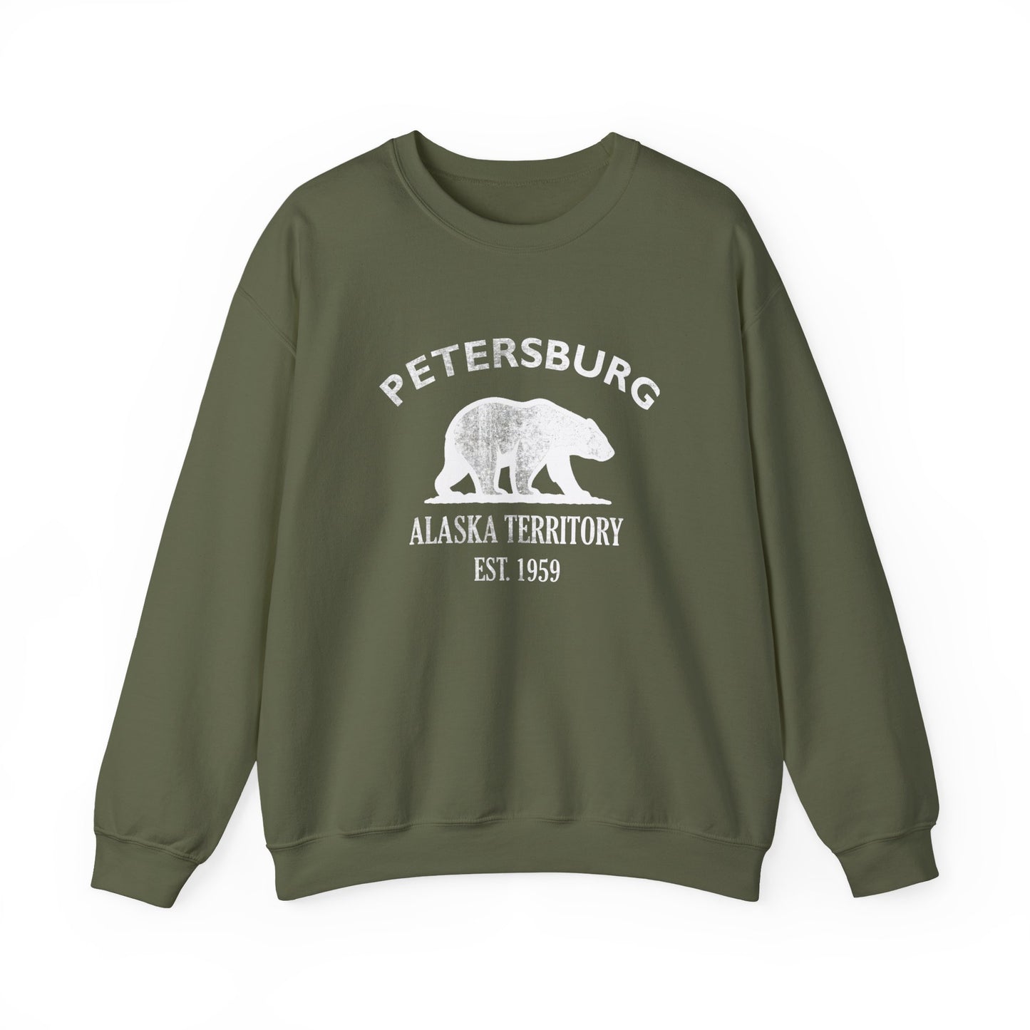 Petersburg Alaska Vintage Retro Unisex Heavy Crewneck Sweatshirt - White Logo