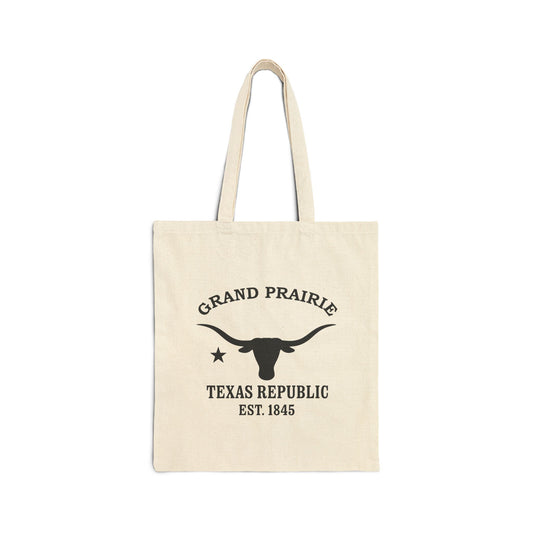 Grand Prairie Texas Vintage Retro Cotton Canvas Tote Bag - Black Logo
