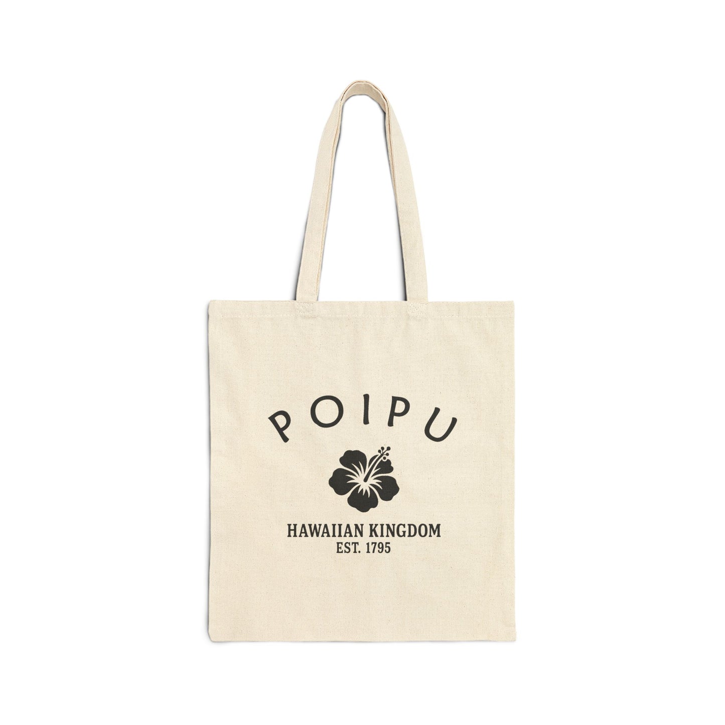 Poipu Hawaii Vintage Retro Cotton Canvas Tote Bag - Black Logo