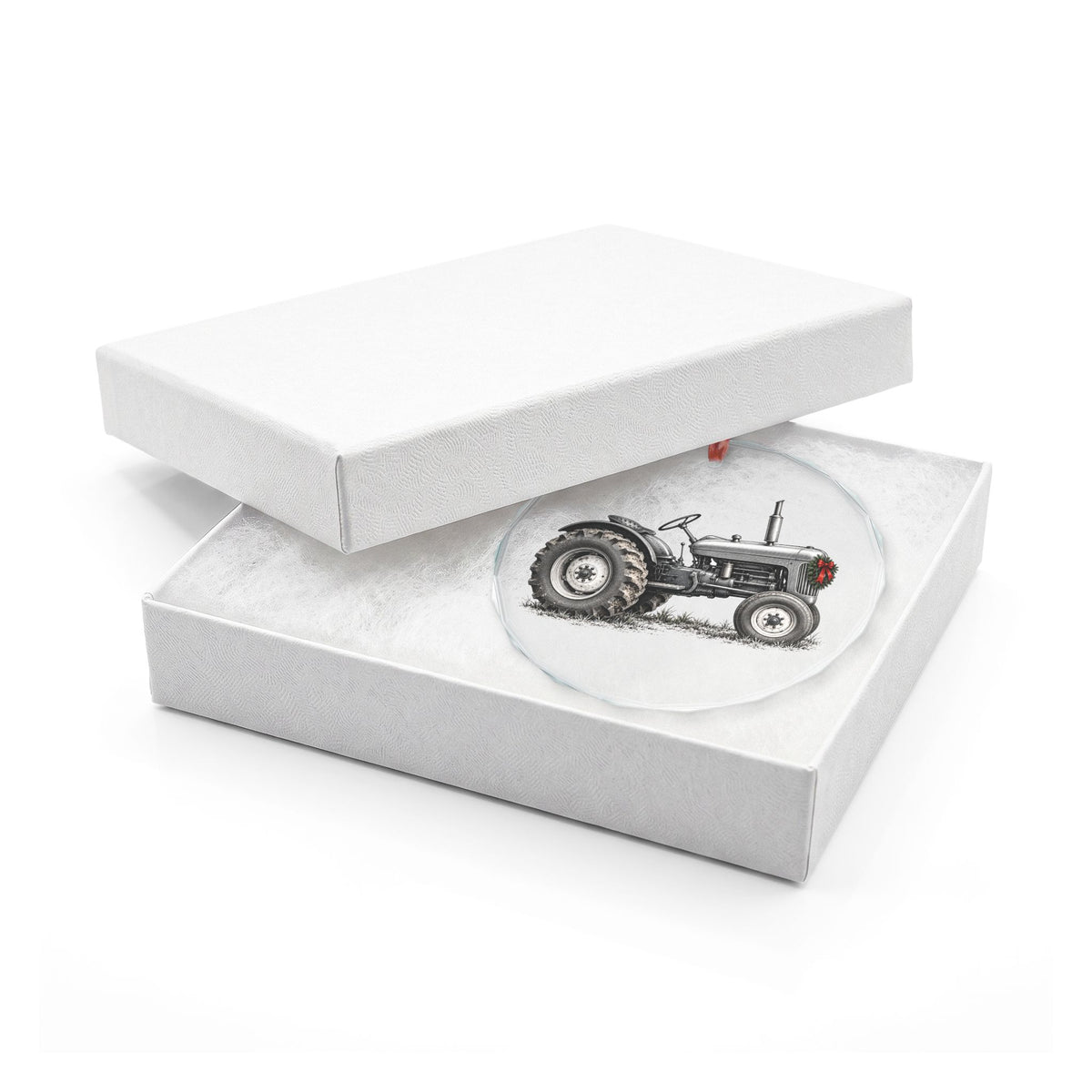 Vintage Tractor Crystal Ornament, Faceted Edge and Engraving-Style Tractor Art, Detail View