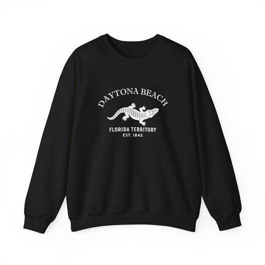Daytona Beach Florida Vintage Retro Unisex Heavy Crewneck Sweatshirt - White Logo