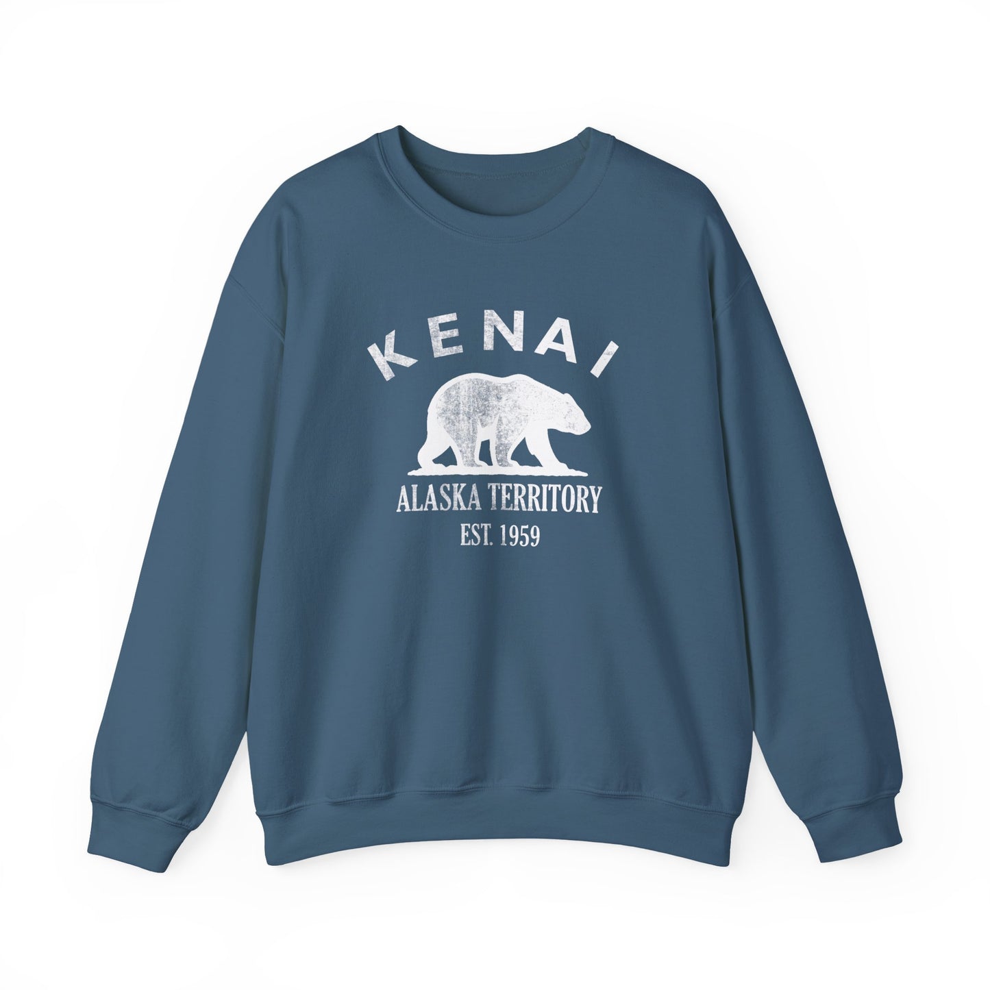 Kenai Alaska Vintage Retro Unisex Heavy Crewneck Sweatshirt - White Logo