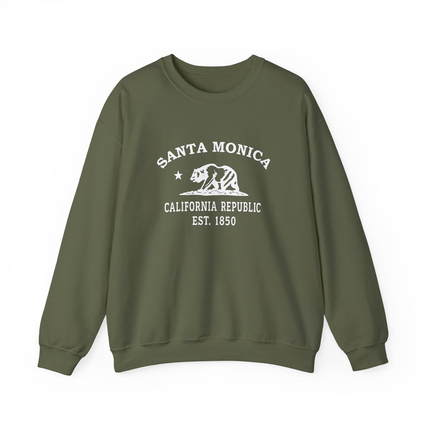 Santa Monica California Vintage Retro Unisex Heavy Crewneck Sweatshirt - White Logo