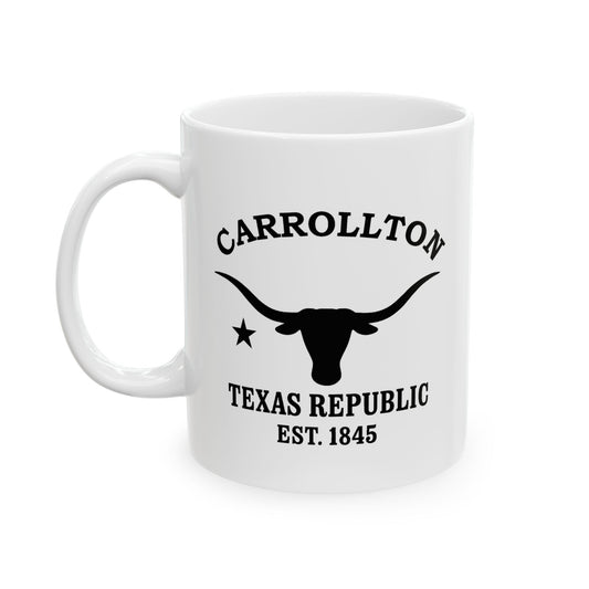 Carrollton Texas Vintage Retro Ceramic Mug - Black Logo