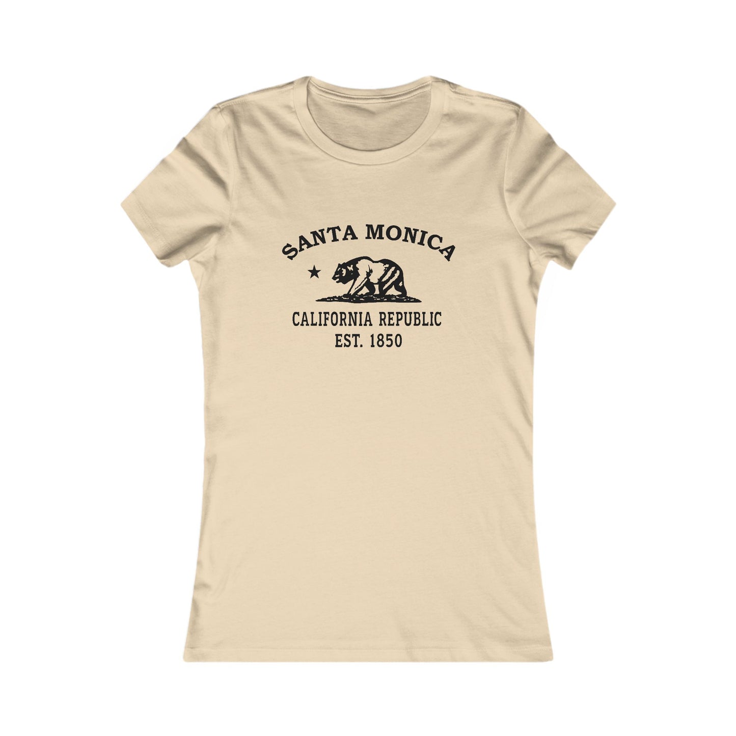 Santa Monica California Vintage Retro Womens Fitted Ringspun Cotton Tee - Black Logo