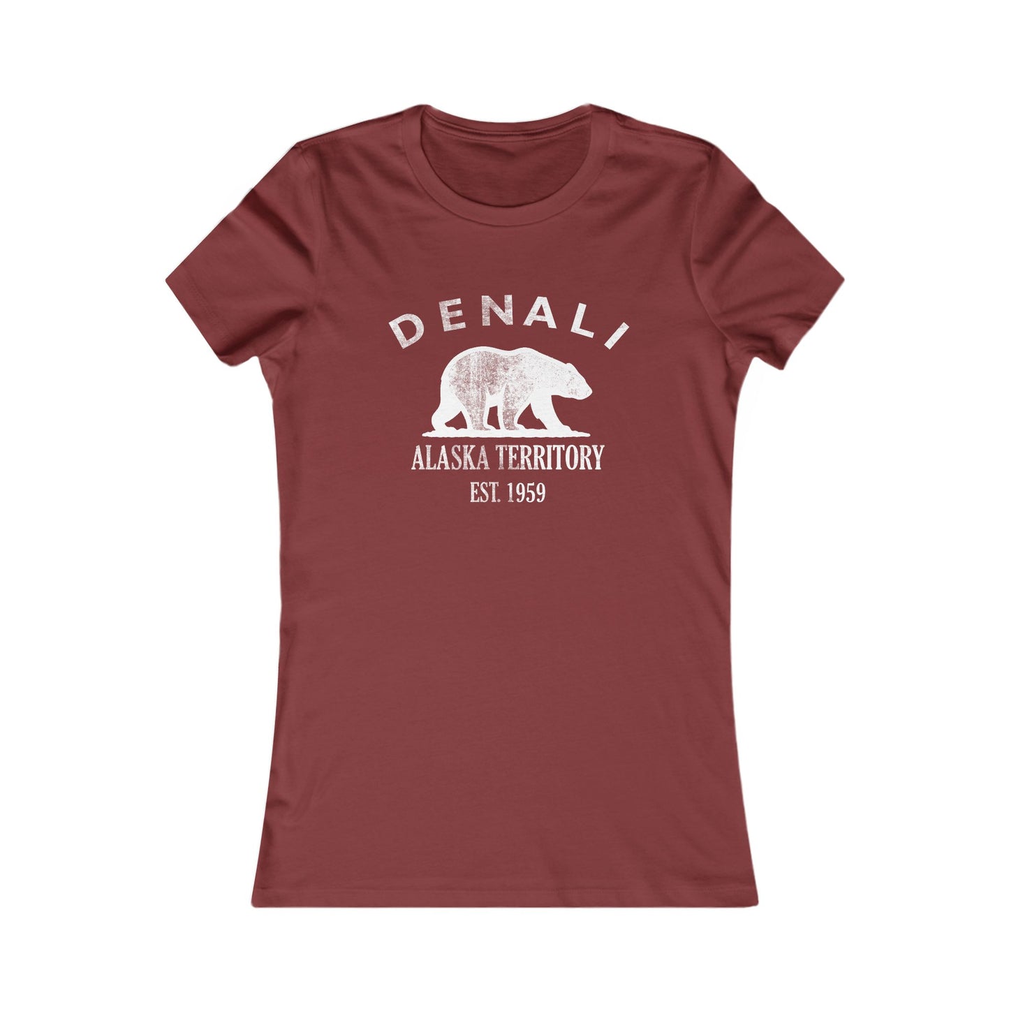 Denali Alaska Vintage Retro Womens Fitted Ringspun Cotton Tee - White Logo