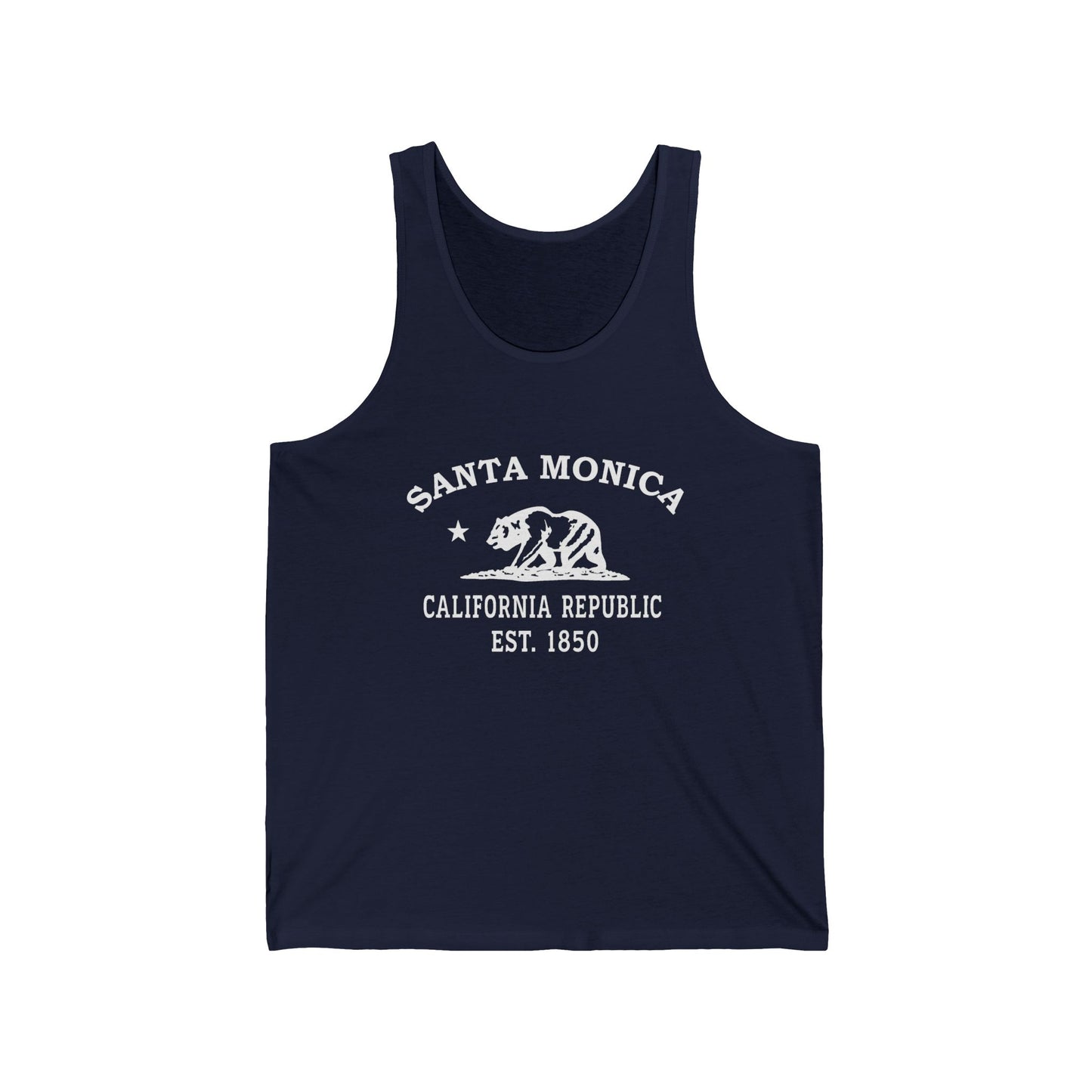 Santa Monica California Vintage Retro Unisex Cotton Jersey Tank Top - White Logo