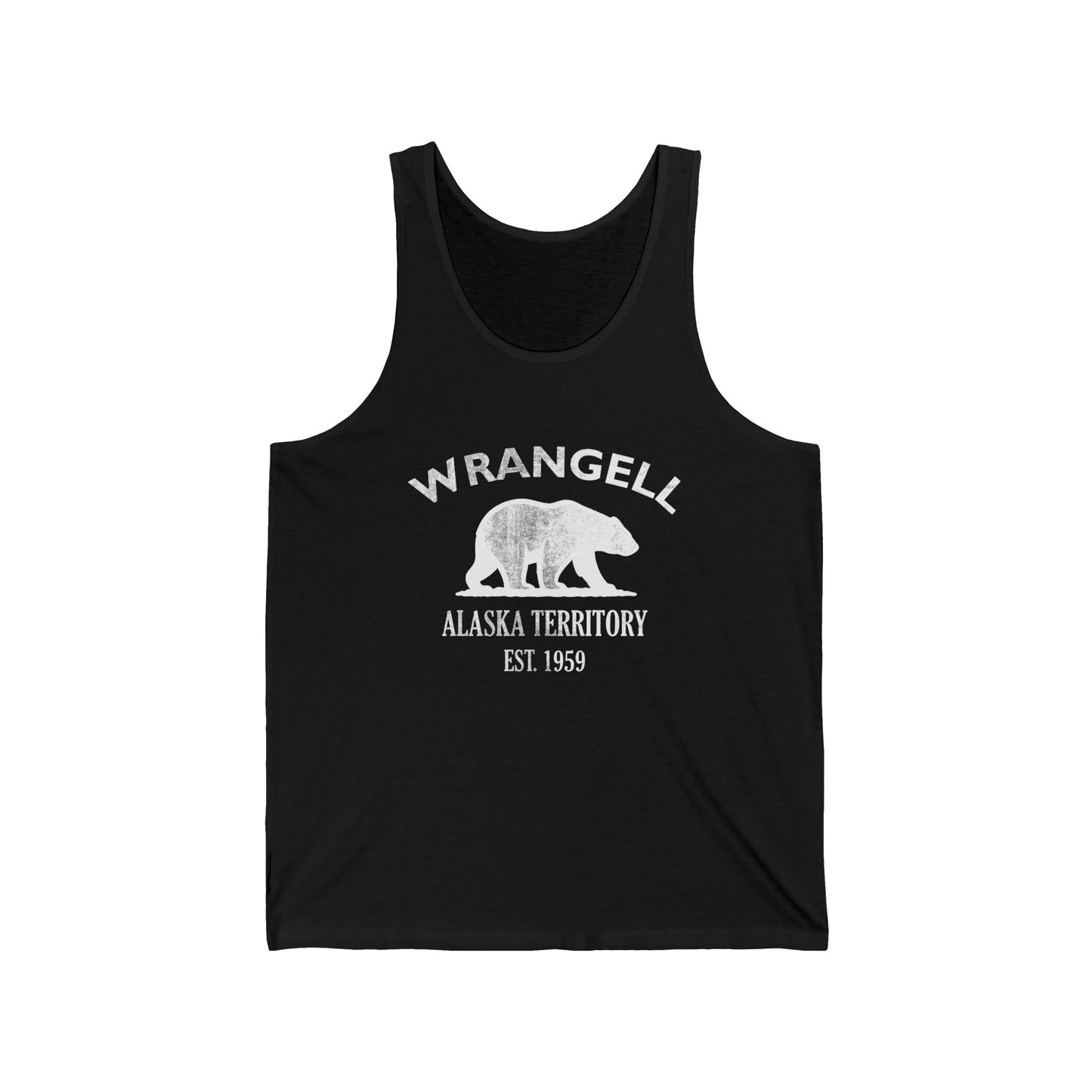 Wrangell Alaska Vintage Retro Unisex Cotton Jersey Tank Top - White Logo