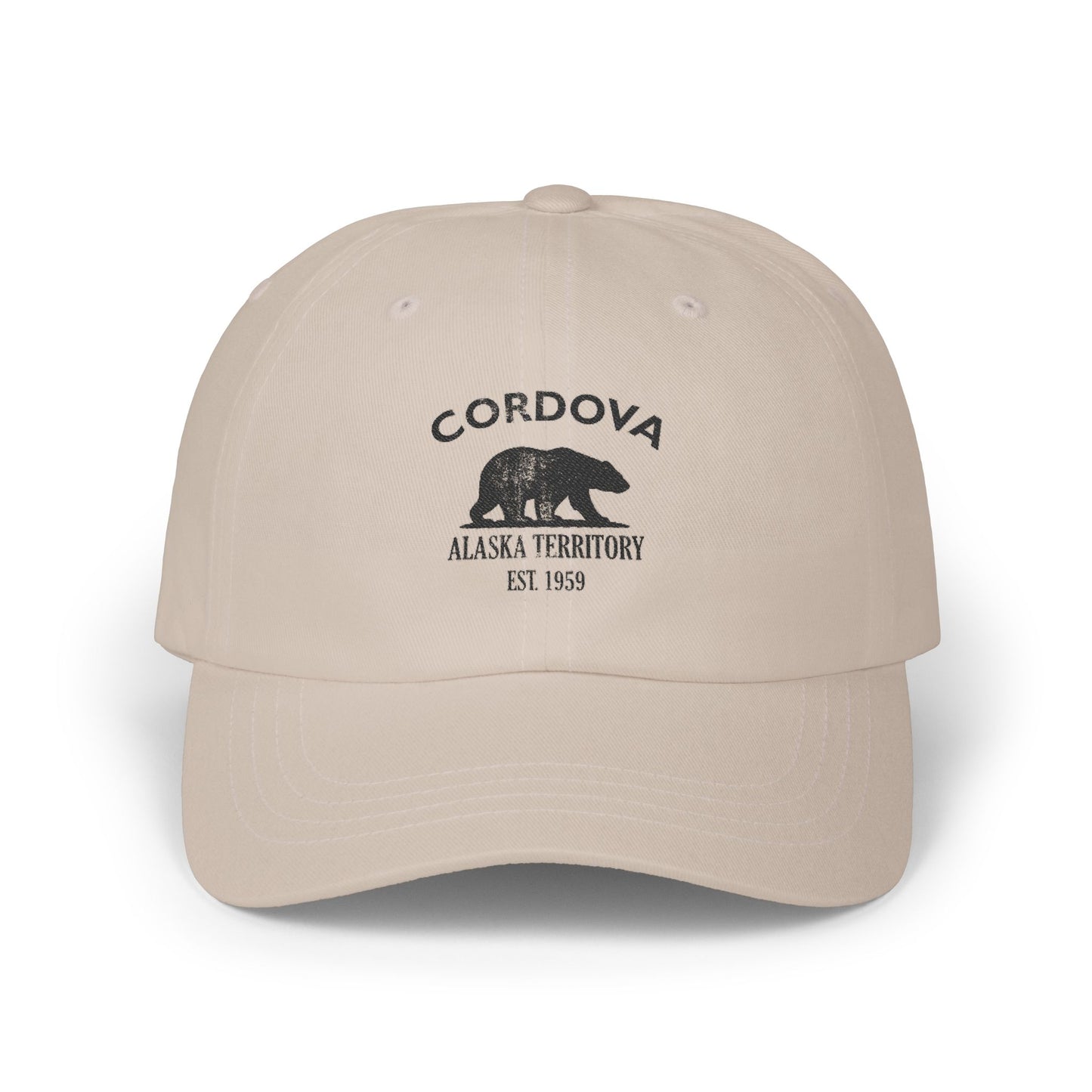 Cordova Alaska Vintage Retro Embroidered Cotton Cap - Black Logo