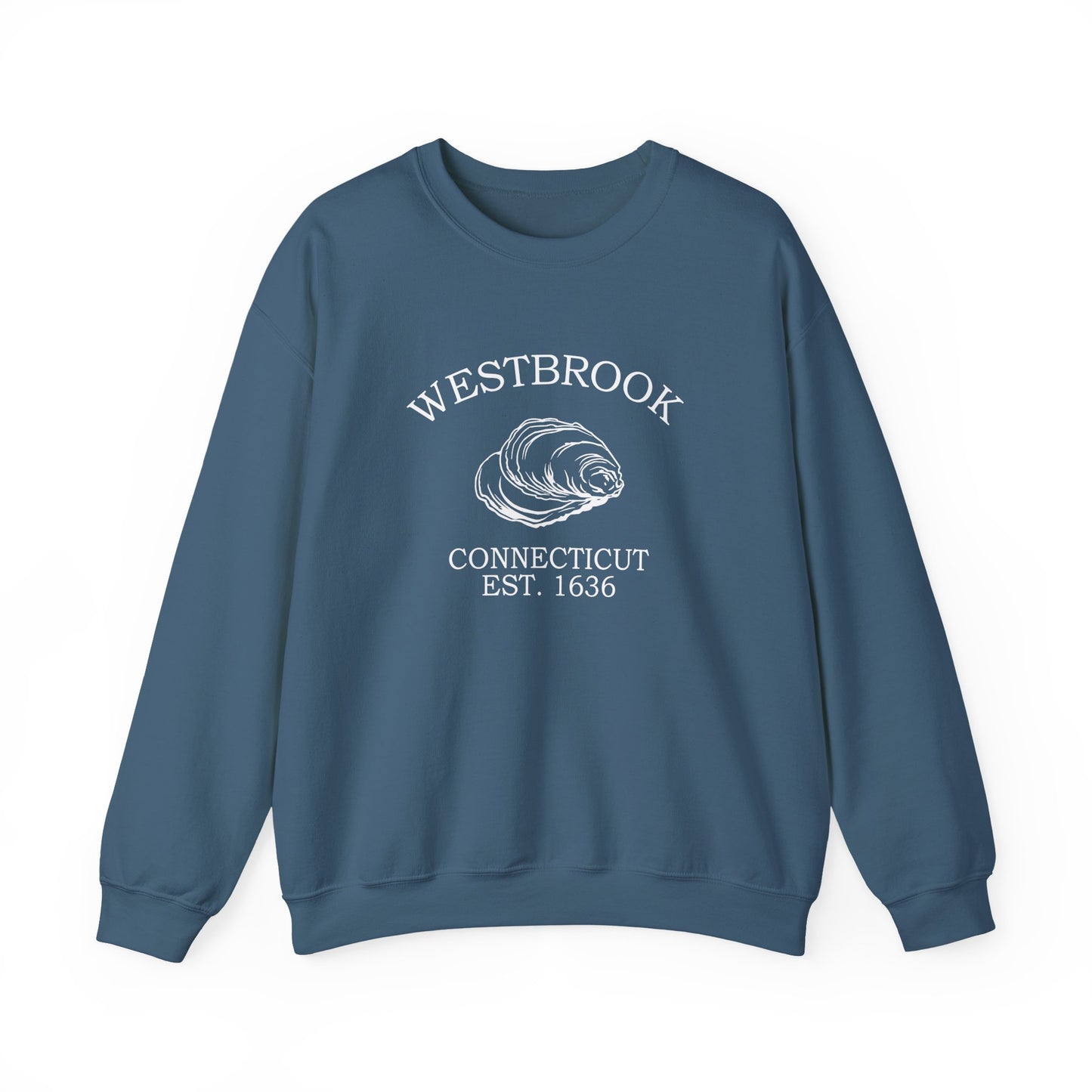 Westbrook Connecticut Vintage Retro Unisex Heavy Crewneck Sweatshirt - White Logo