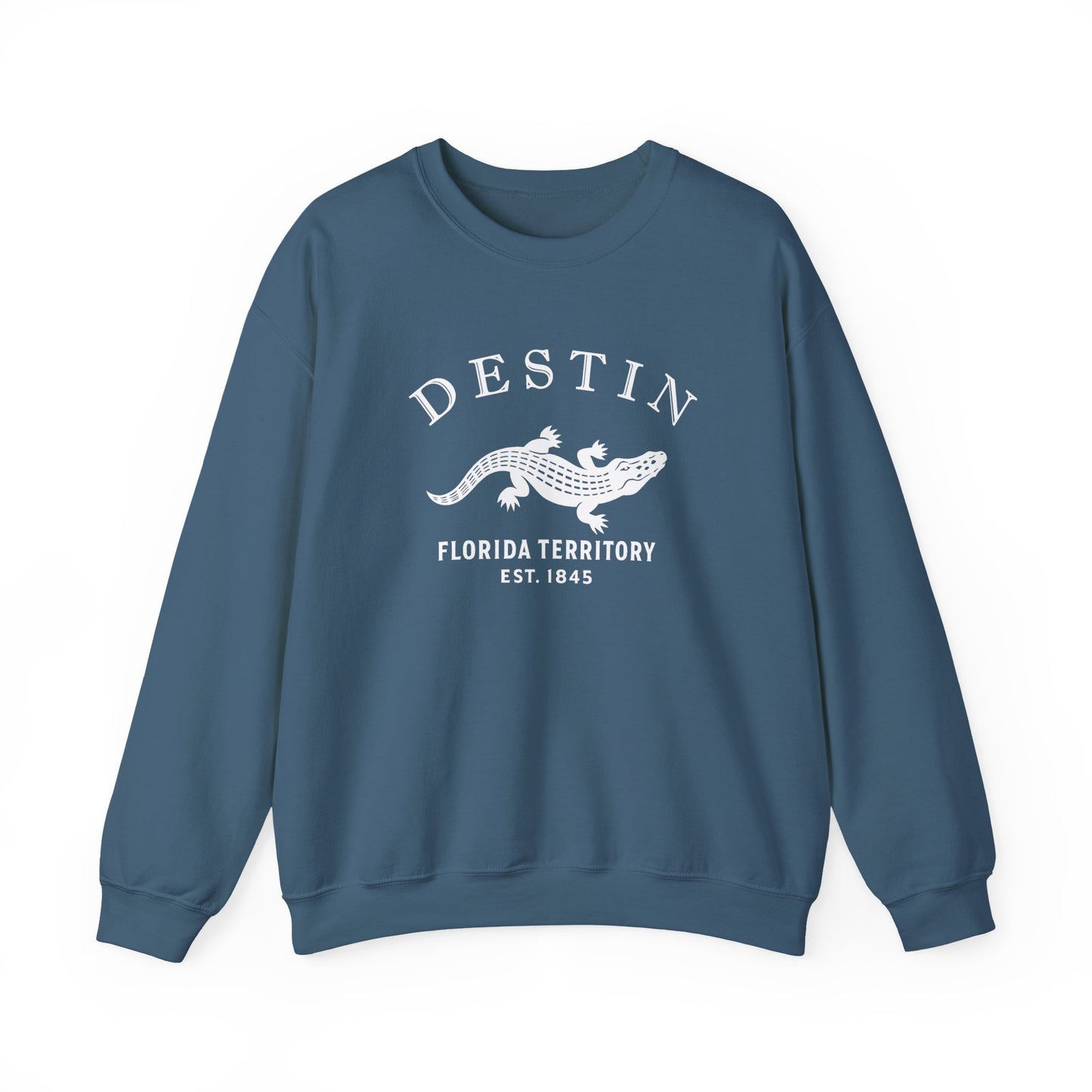 Destin Florida Vintage Retro Unisex Heavy Crewneck Sweatshirt - White Logo