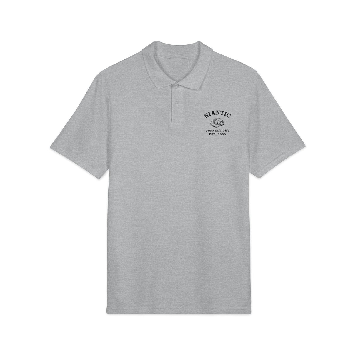 Niantic Connecticut Vintage Retro Unisex Embroidered Cotton Polo, White, Black Logo, Merlin Classics