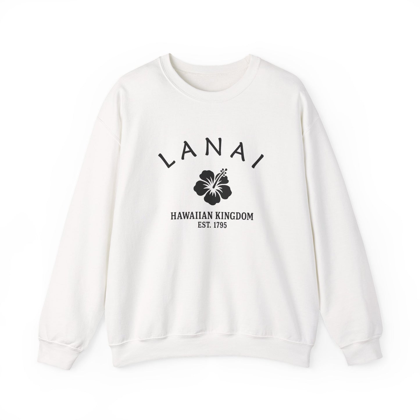 Lanai Hawaii Vintage Retro Unisex Heavy Crewneck Sweatshirt - Black Logo