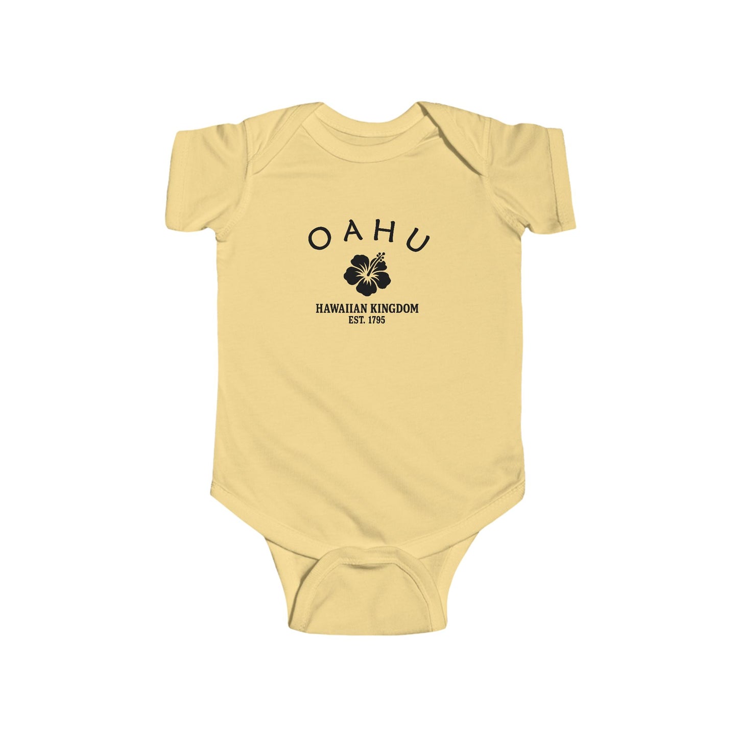 Oahu Hawaii Cottton Jersey Baby Bodysuit - Black Logo