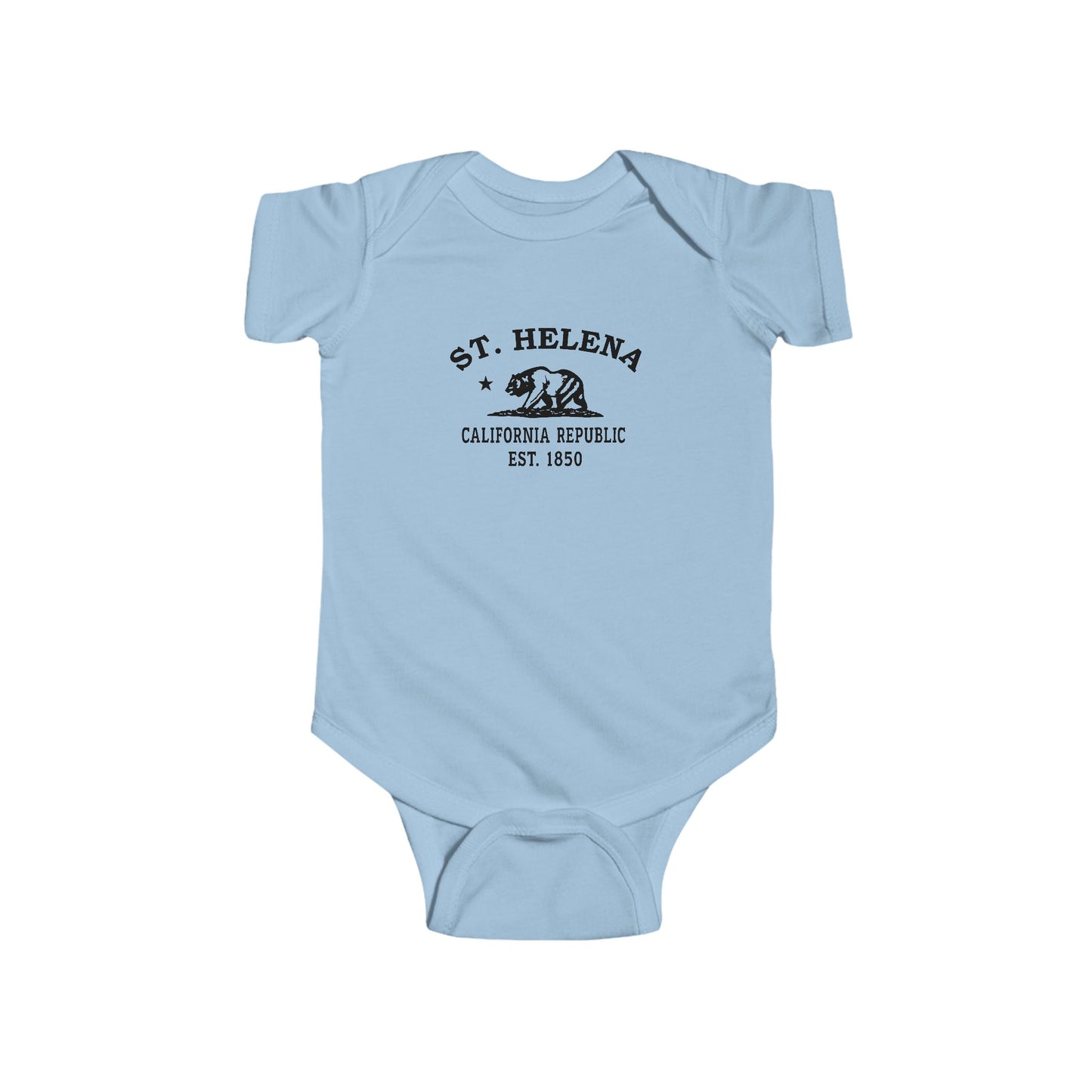 St Helena California Cotton Jersey Baby Bodysuit - Black Logo