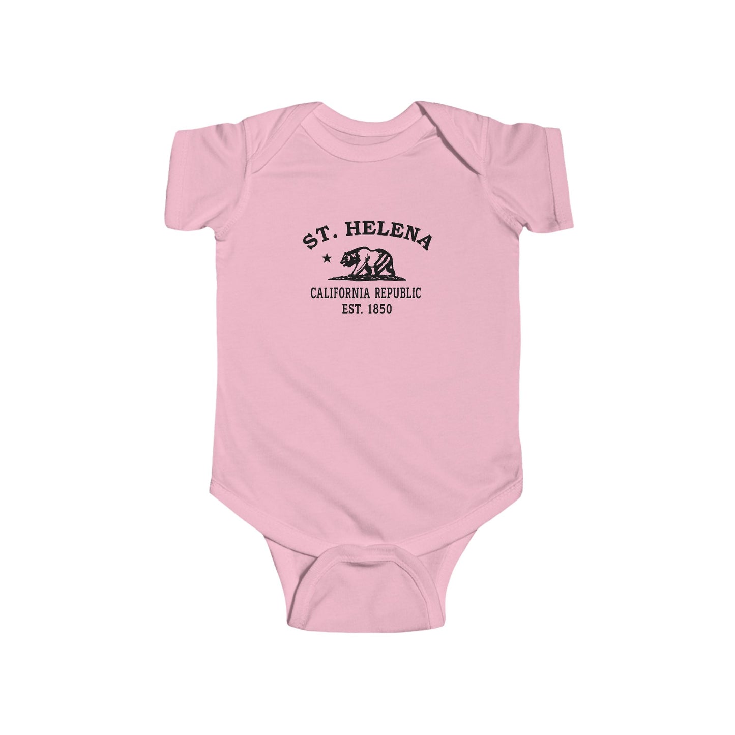 St Helena California Cotton Jersey Baby Bodysuit - Black Logo