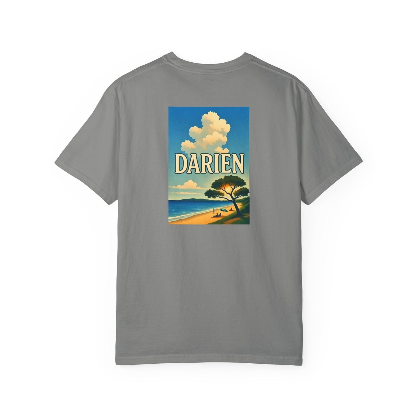 Darien Connecticut Vintage Retro Back Printed Art Series Cotton Tee - Black Logo