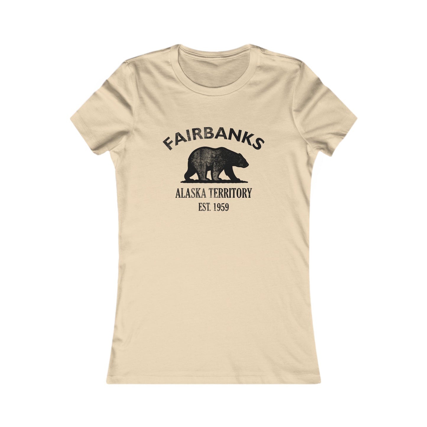 Fairbanks Alaska Ringspun Cotten Fitted Vintage Retro Womens Tee - Black Logo