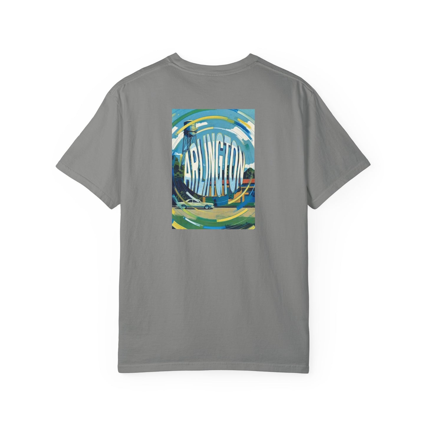 Arlington Texas Vintage Style Back Printed Art Series Cotton Tee - Black Retro Longhorn Logo - Rear Art View 13