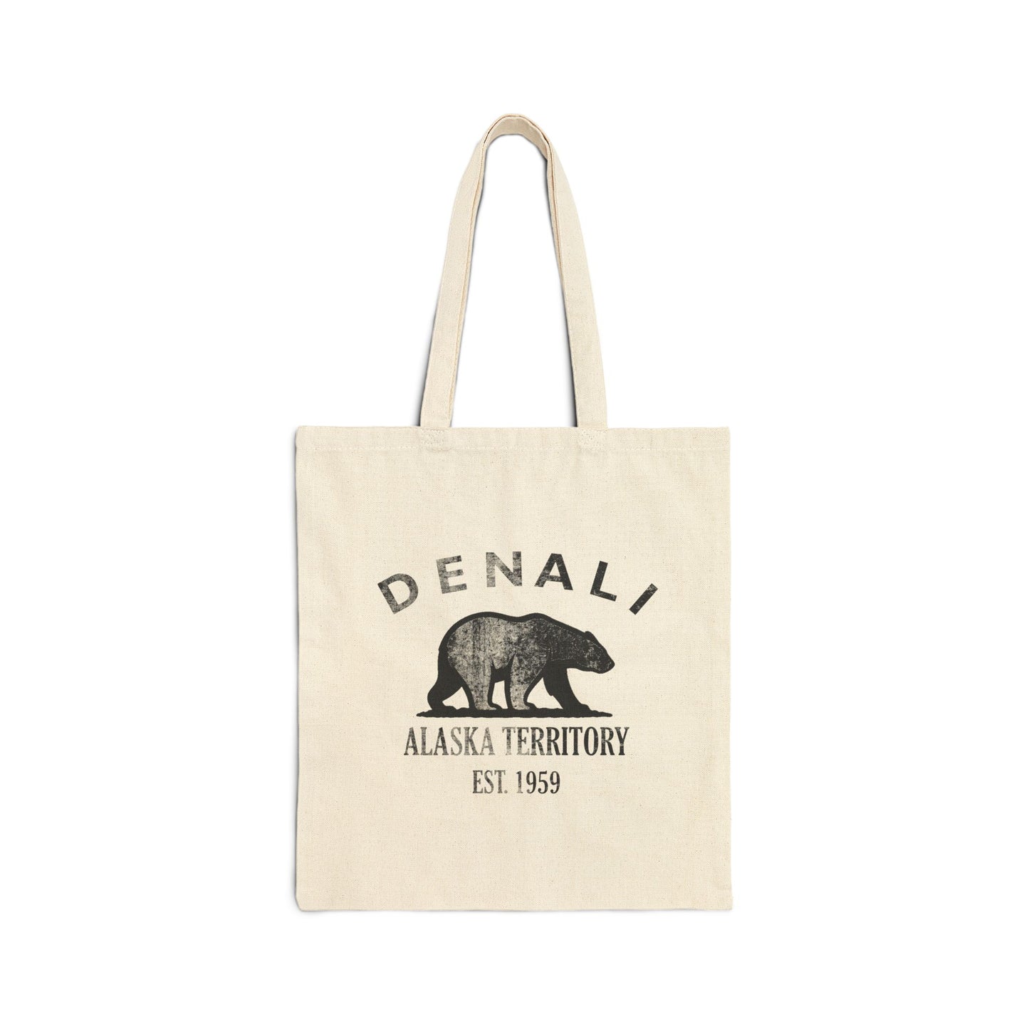Denali Alaska Vintage Retro Cotton Canvas Tote Bag - Black Logo