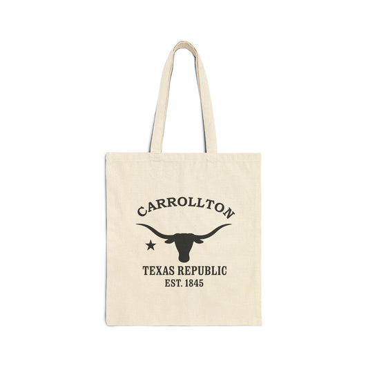 Carrollton Texas Vintage Retro Cotton Canvas Tote Bag - Black Logo