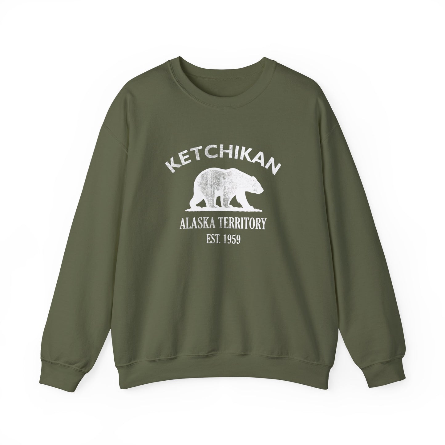 Ketchikan Alaska Vintage Retro Unisex Heavy Crewneck Sweatshirt - White Logo