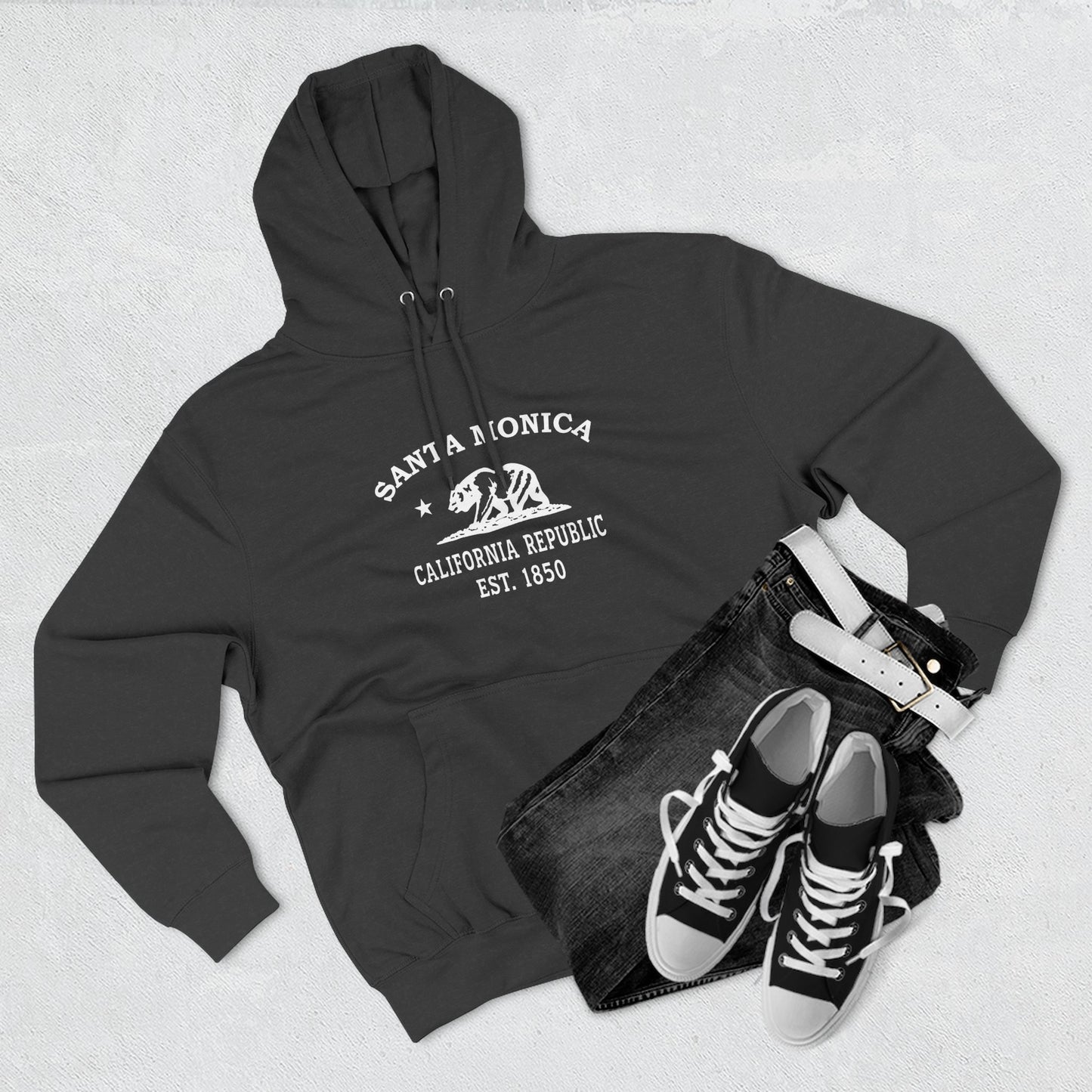 Santa Monica California Vintage Retro Unisex Heavy Cotton Hoodie - White Logo