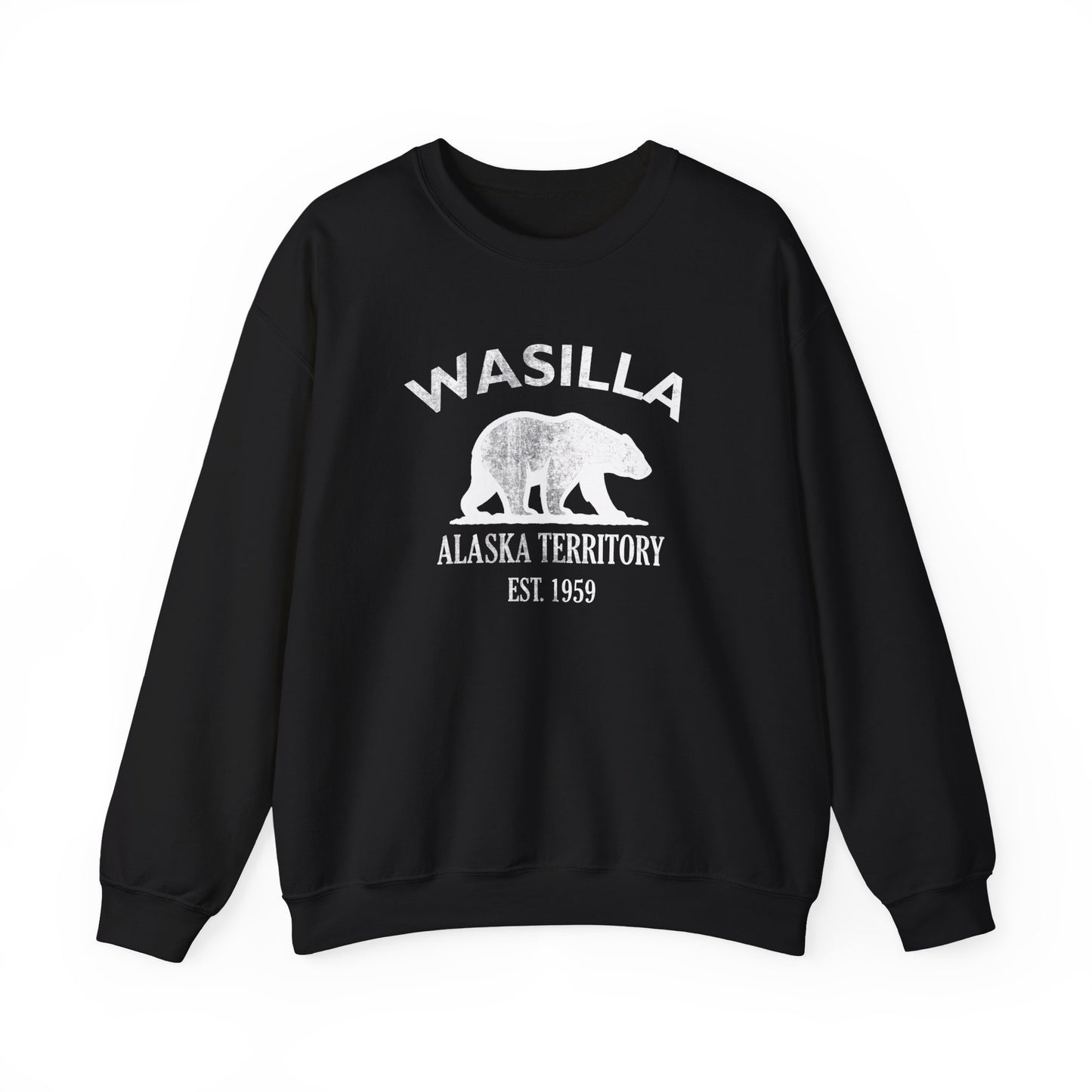 Wasilla Alaska Vintage Retro Unisex Heavy Crewneck Sweatshirt - White Logo