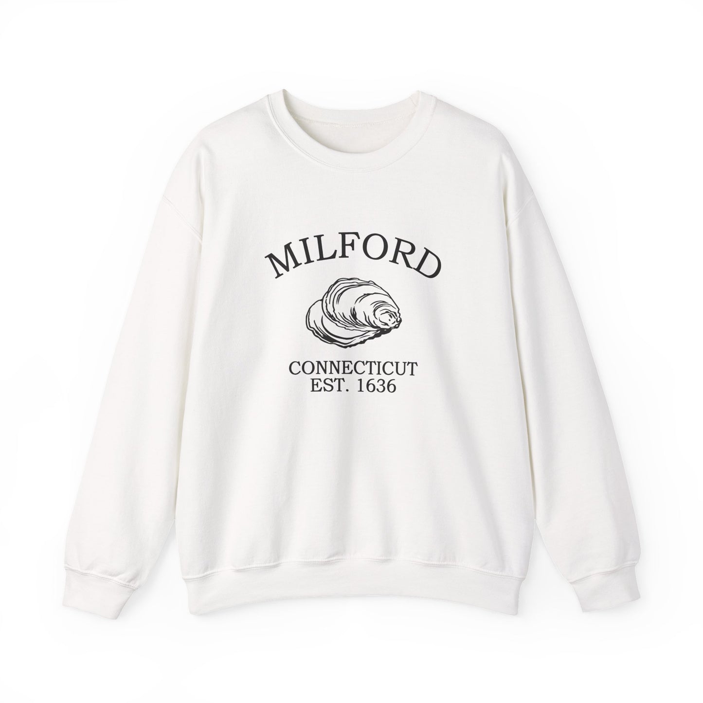 Milford Connecticut Vintage Retro Unisex Heavy Crewneck Sweatshirt - Black Logo