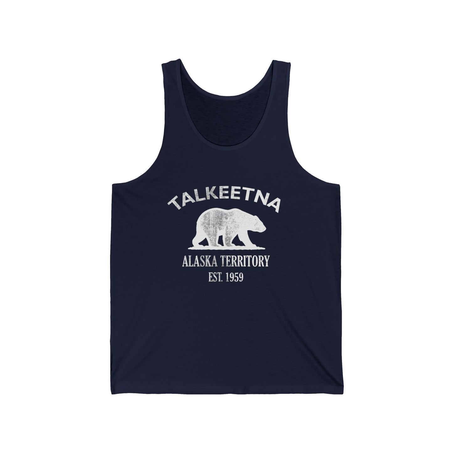 Talkeetna Alaska Unisex Cotton Jersey Tank Top - White Logo