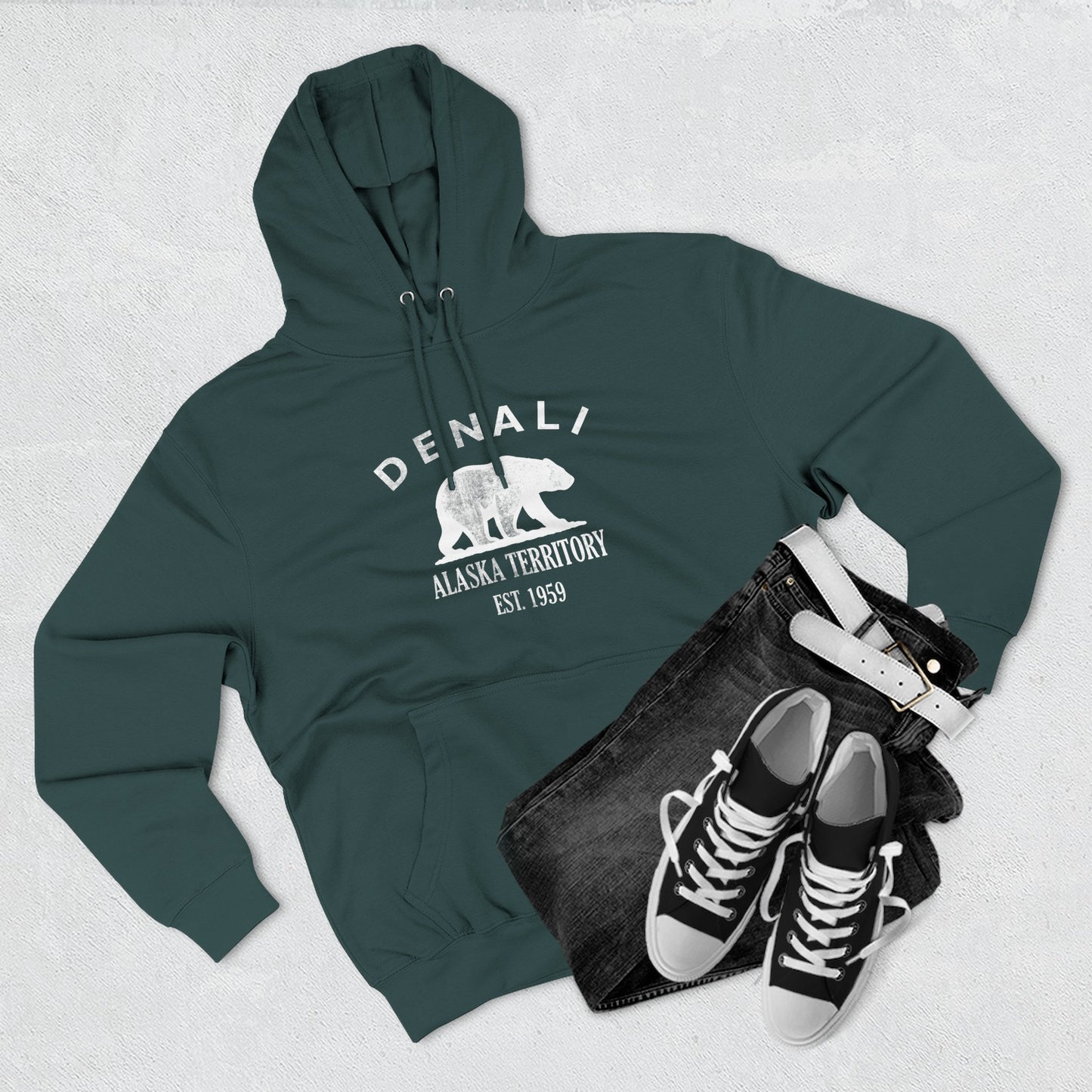 Denali Alaska Vintage Retro Unisex Heavy Cotton Hoodie - White Logo