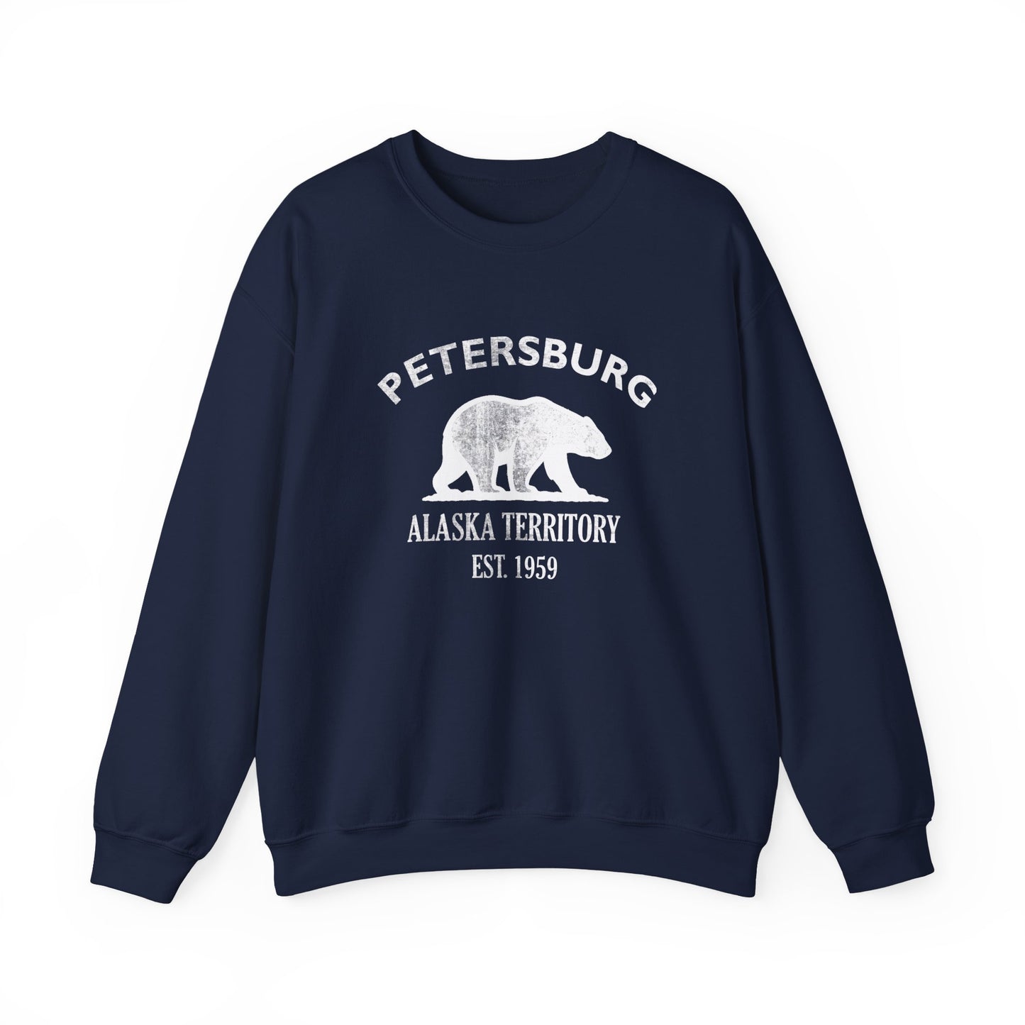 Petersburg Alaska Vintage Retro Unisex Heavy Crewneck Sweatshirt - White Logo