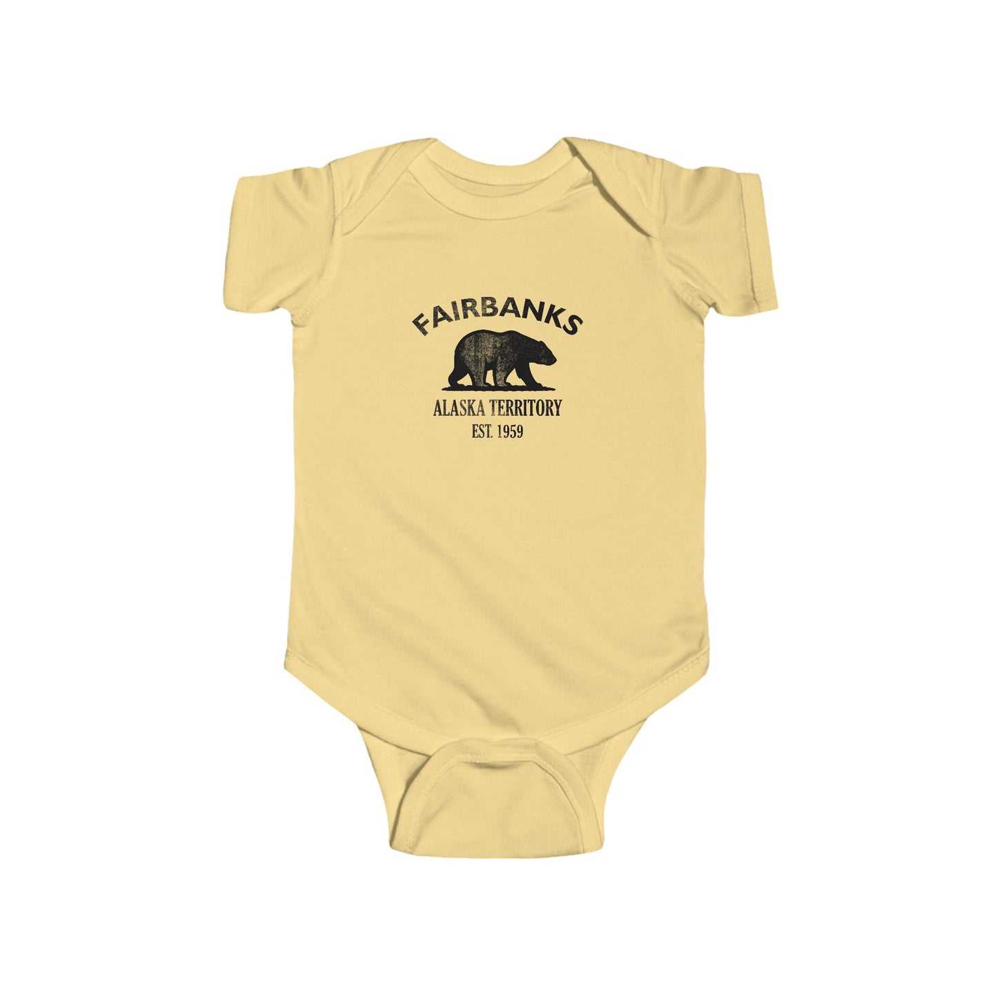 Fairbanks Alaska Vintage Retro Cotton Jersey Baby Bodysuit - Black Logo