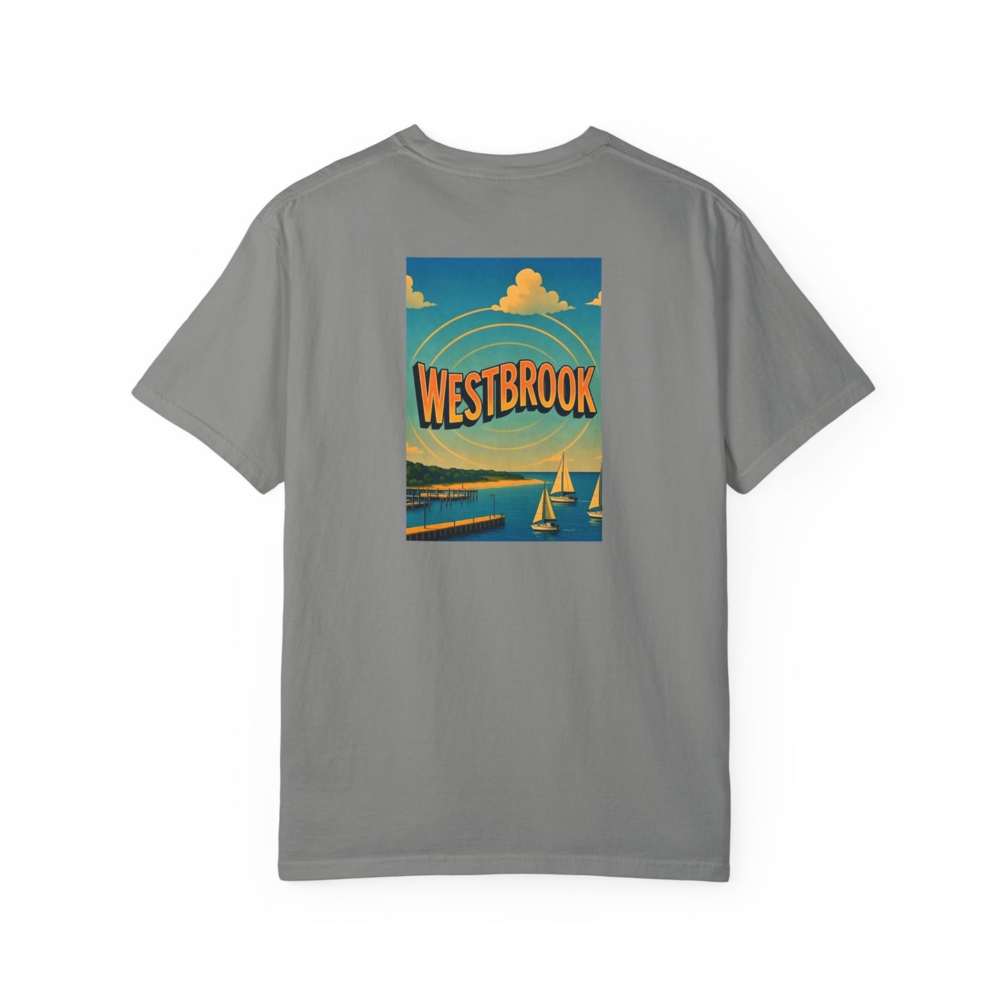 Westbrook Connecticut Vintage Style Back Printed Art Series Cotton Tee - Black Retro Oyster Logo - Rear Art View 13