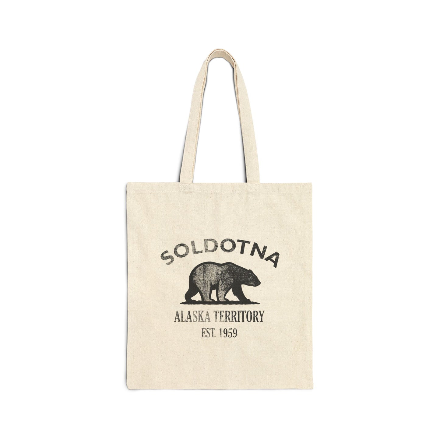 Soldotna Alaska Vintage Retro Cotton Canvas Tote Bag - Black Logo