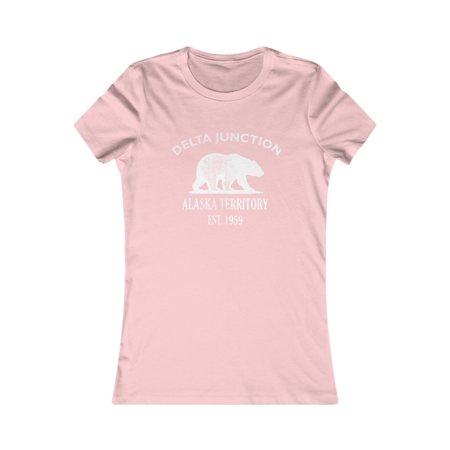 Delta Junction Alaska Vintage Retro Womens Fitted Ringspun Cotton Tee - White Logo