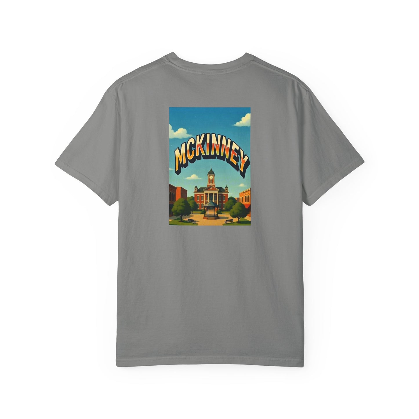 McKinney Texas Vintage Style Back Printed Art Series Cotton Tee - Black Retro Longhorn Logo - Rear Art View 13