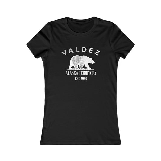 Valdez Alaska Vintage Retro Womens Fitted Ringspun Cotton Tee - White Logo