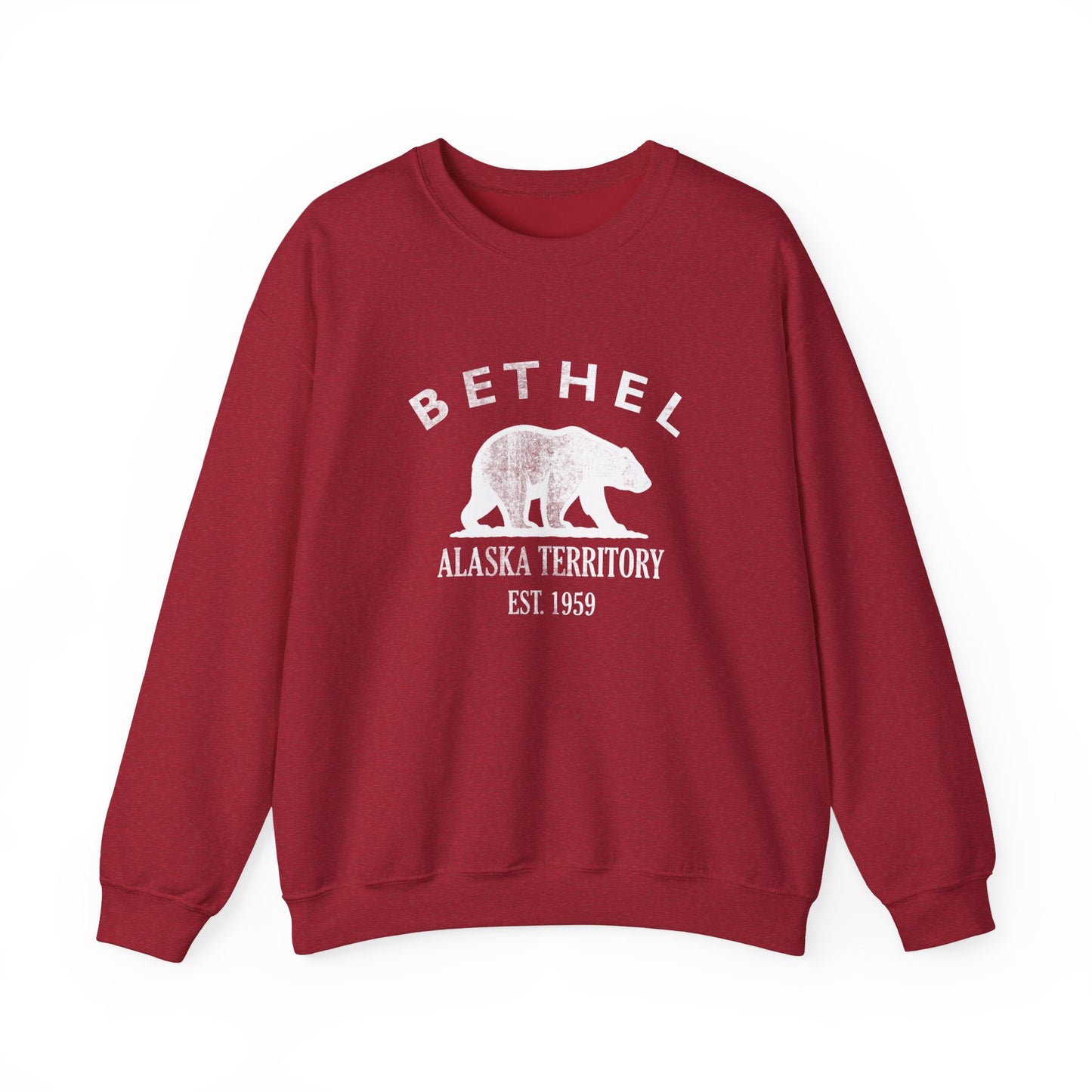 Bethel Alaska Vintage Retro Unisex Heavy Crewneck Sweatshirt - White Logo