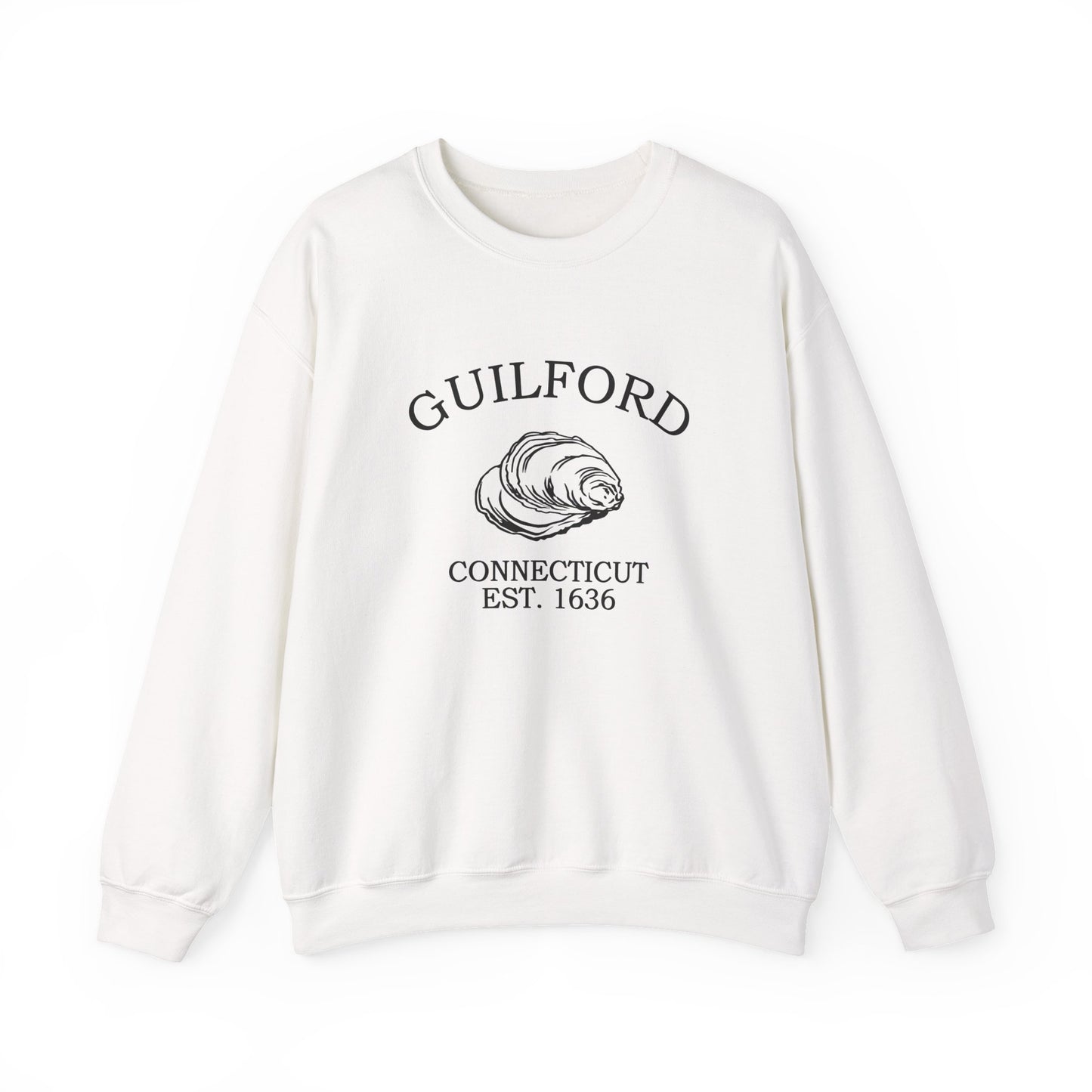Guilford Connecticut Vintage Retro Unisex Heavy Crewneck Sweatshirt - Black Logo