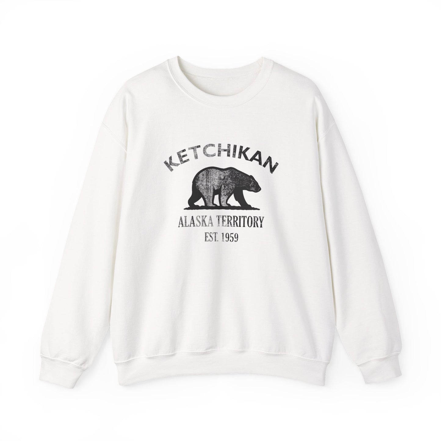 Ketchikan Alaska Vintage Retro Unisex Heavy Crewneck Sweatshirt - Black Logo