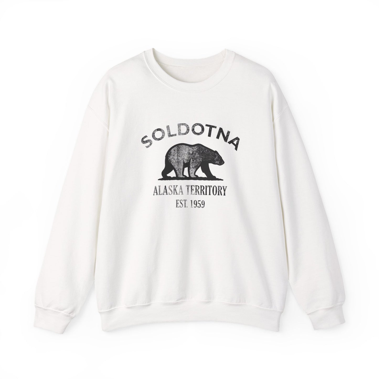 Soldotna Alaska Vintage Retro Unisex Heavy Crewneck Sweatshirt - Black Logo