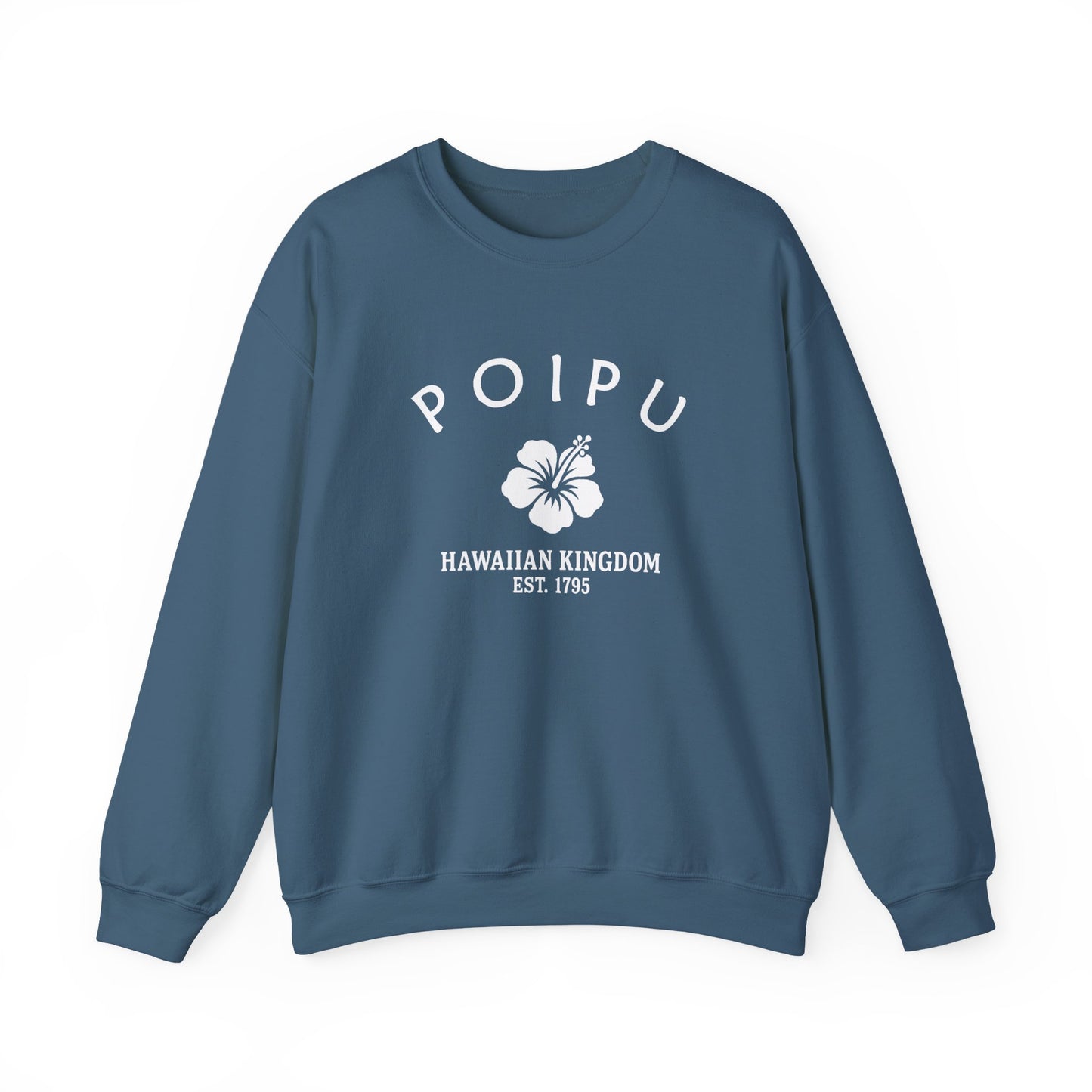 Poipu Hawaii Vintage Retro Unisex Heavy Crewneck Sweatshirt - White Logo
