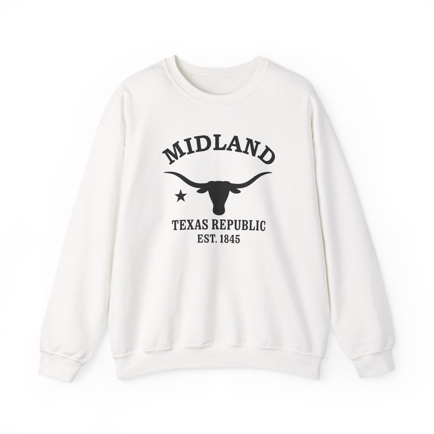 Midland Texas Vintage Retro Unisex Heavy Crewneck Sweatshirt - Black Logo