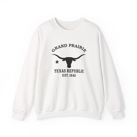 Grand Prairie Texas Vintage Retro Unisex Heavy Crewneck Sweatshirt - Black Logo