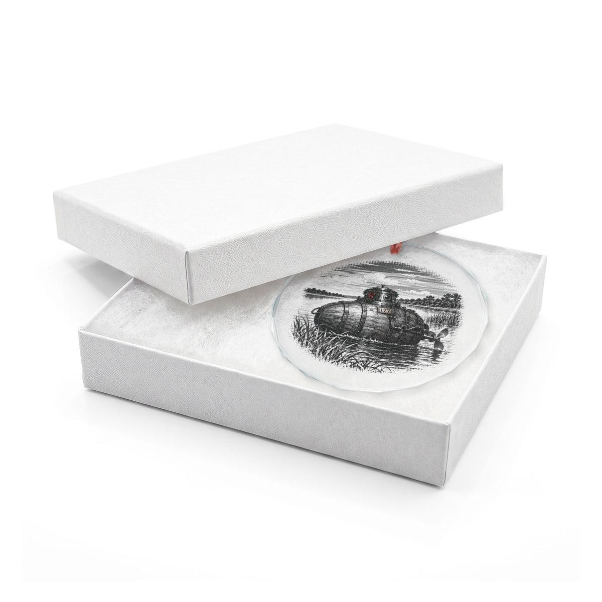 Westbrook Connecticut Holiday Ornament, Bushnell's Turtle, Crystal Glass Ornament in White Gift Box