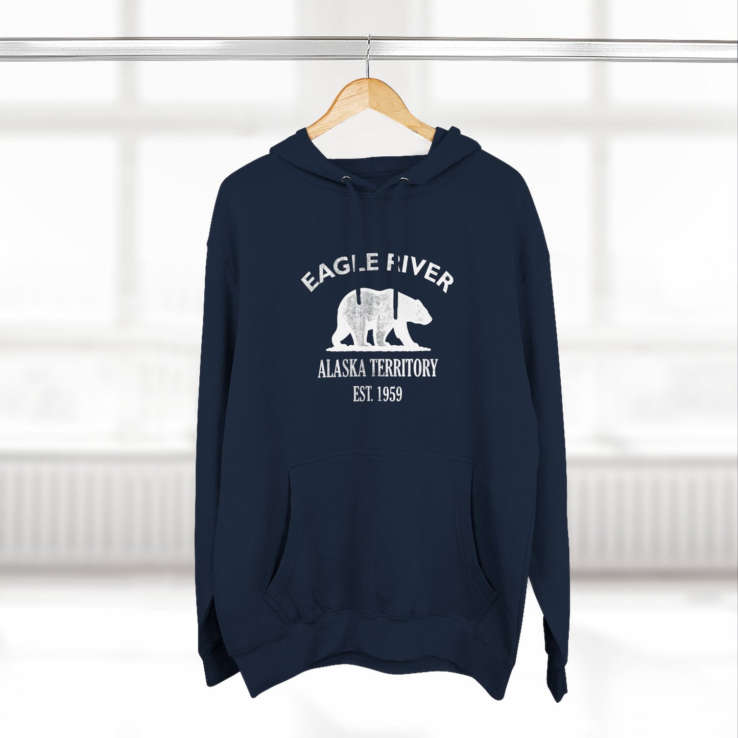 Eagle River Alaska Vintage Retro Unisex Heavy Cotton Hoodie - White Logo