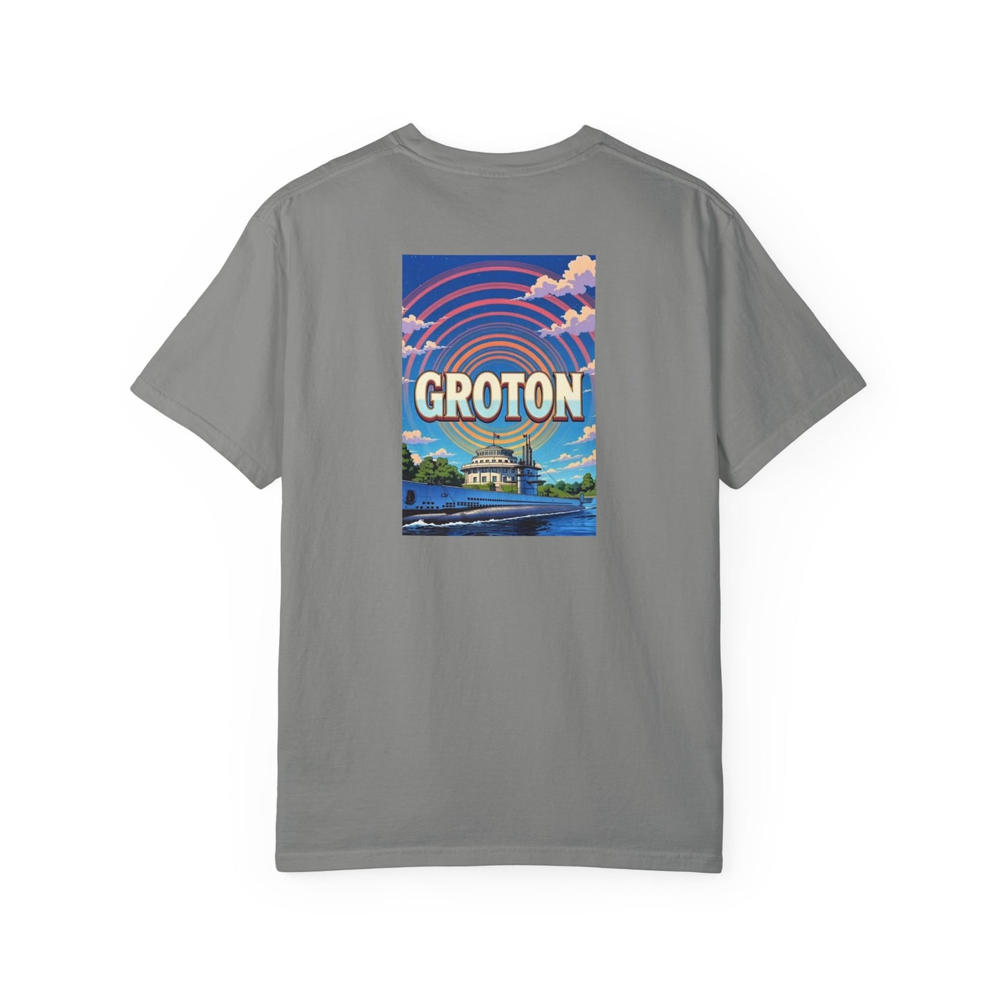 Groton Connecticut Vintage Retro Back Printed Art Series Cotton Tee - Black Logo
